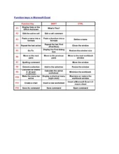 Function Keys In Microsoft Excel Function Key Shift CTRL F1 F2 F3 F4 F5 F6 F7 F8 F9 F10 F11 F12 thumbnail