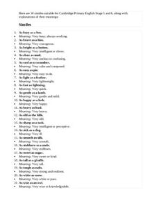 Here Are 50 Similes Suitable For Cambridge Primary English Stage 5 And 6 thumbnail