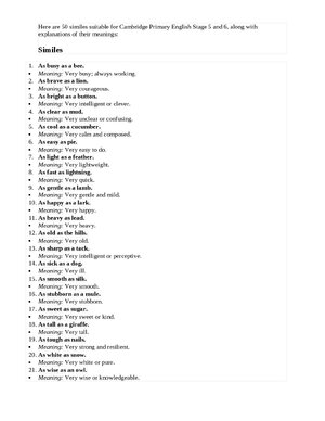 Thumbnail for Here Are 50 Similes Suitable For Cambridge Primary English Stage 5 And 6