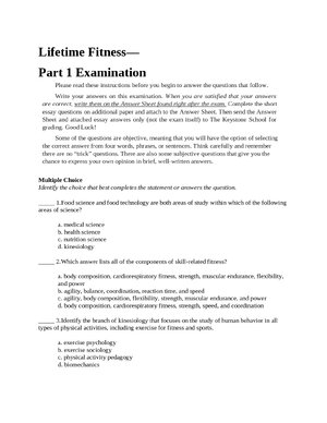 Thumbnail for Lifetime Fitness Part 1 Exam