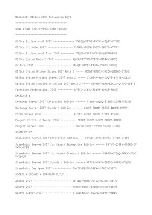 Thumbnail for Microsoft Office 2007 Activation Keys