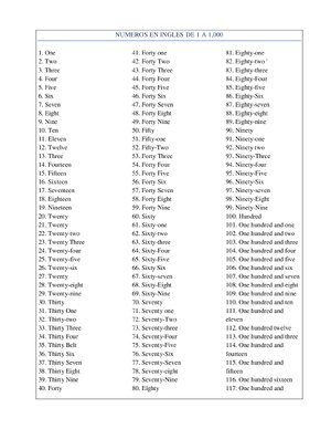 Thumbnail for Numeros En Ingles De 1 A 1000