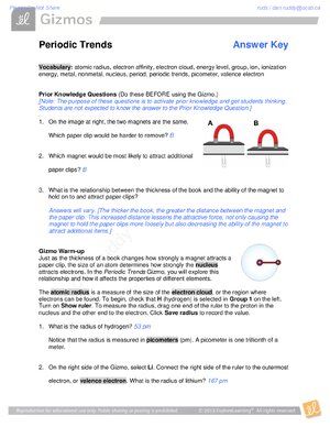 Thumbnail for Periodic Trends Gizmo Answer Key