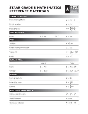 Thumbnail for STAAR Grade 8 Mathematics Reference Materials