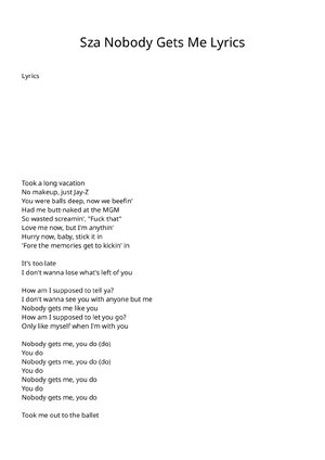 Thumbnail for Sza Nobody Gets Me Lyrics