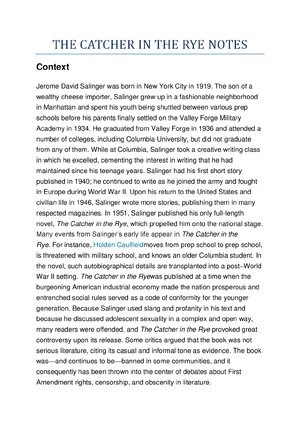 Thumbnail for The Catcher In The Rye Notes