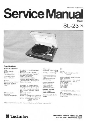 Thumbnail for Technics SL 23 Service Manual