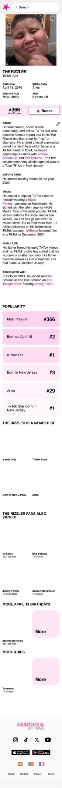 Thumbnail for The Rizzler Age, Family, Bio Famous Birthdays