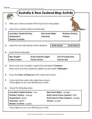 Thumbnail for Australia & New Zealand Map Activity