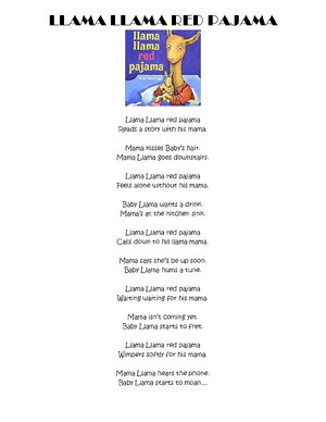 Llama Llama Red Pajama Lyrics PDF Chesser Resources
