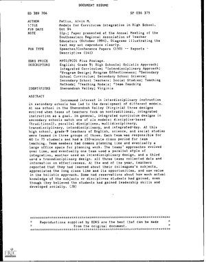 Thumbnail for Models for Curriculum Integration in High School