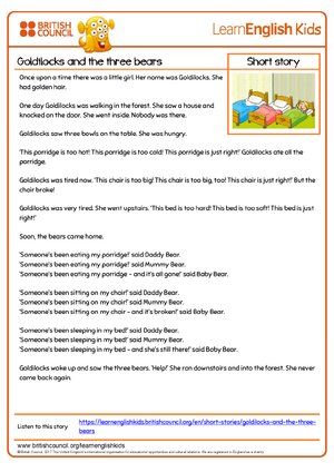 Thumbnail for Short Stories Goldilocks And The Three Bears Transcript