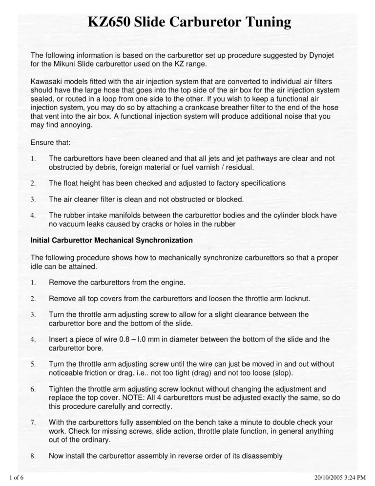 1980 Kz650 Carb Settings