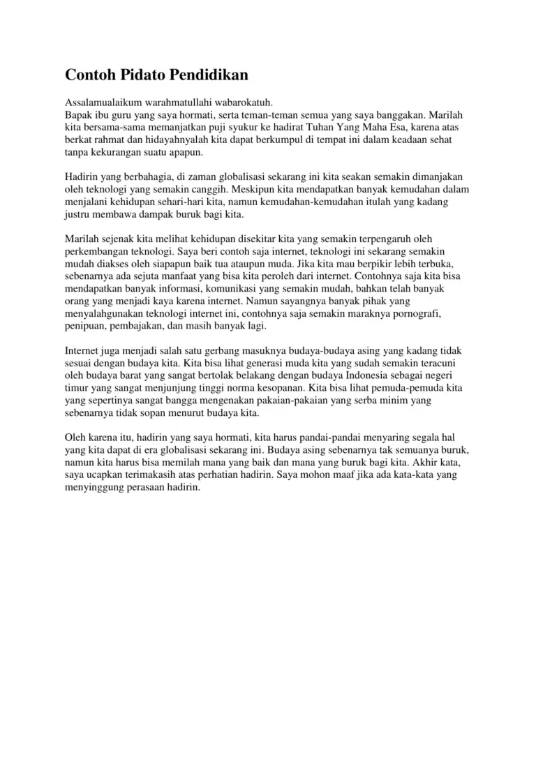 Contoh Pidato Pendidikan