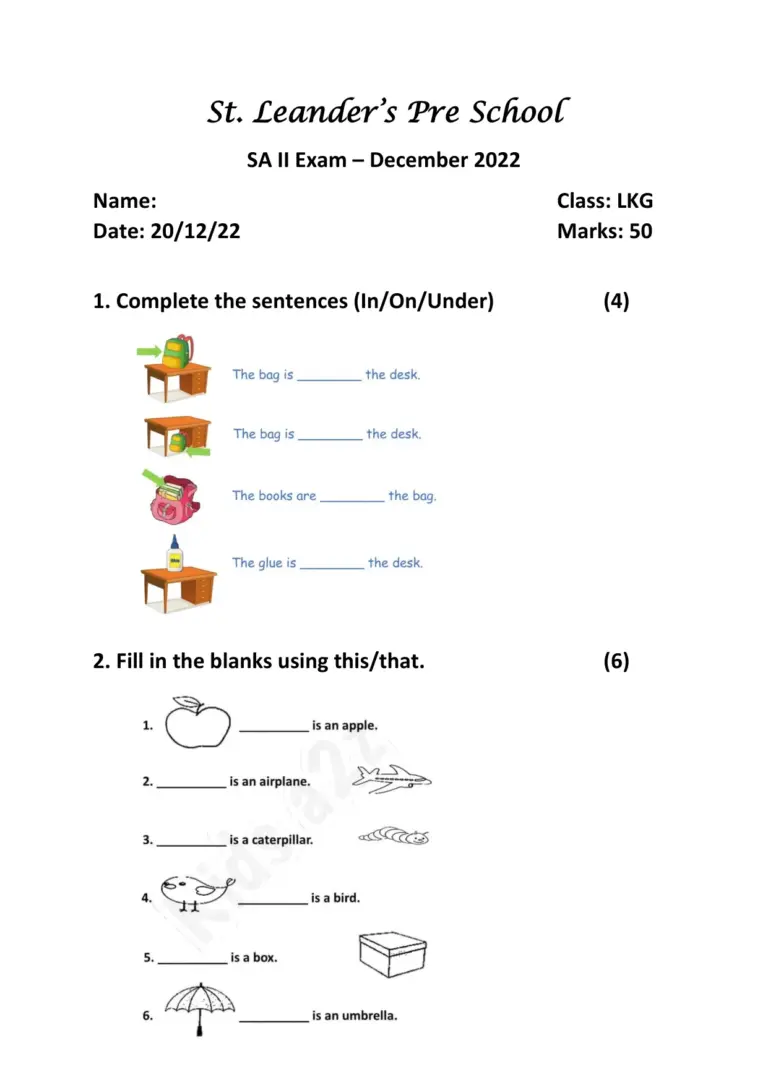 English Ukg Worksheet