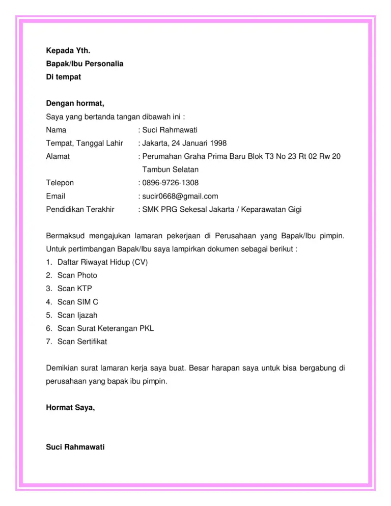 Kepada Yth. Bapak Ibu Personalia Di Tempat