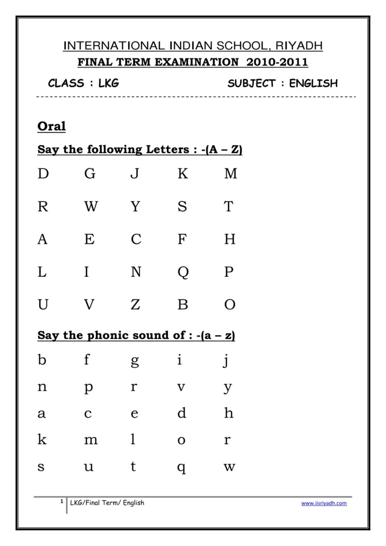LKG English FinalTerm Worksheet