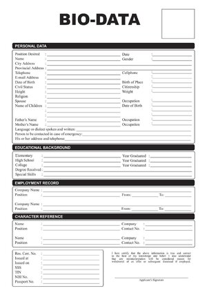 Thumbnail for Biodata Form