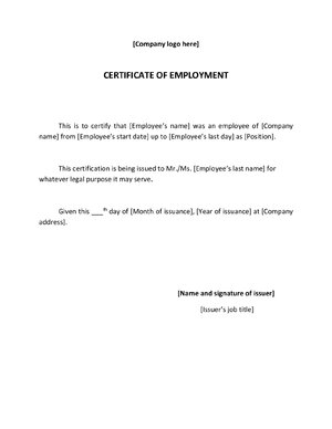 Thumbnail for Certificate Of Employment COE Template