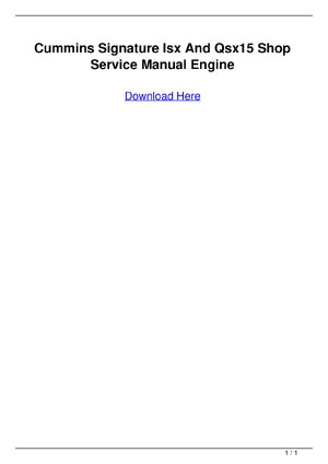 Thumbnail for Cummins Signature Isx And Qsx15 Shop Service Manual Engine PDF