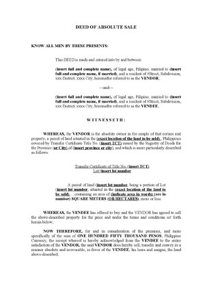 Thumbnail for Deed Of Absolute Sale A Sample