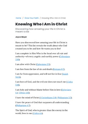 Thumbnail for Knowing Who I Am In Christ Joyce Meyer Ministries