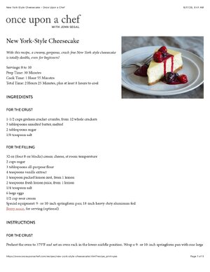 Thumbnail for New York Style Cheesecake Once Upon A Chef