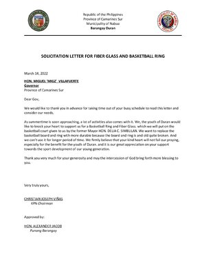 Thumbnail for Solicitation Letter For Fiber Glass And Basketball Ring
