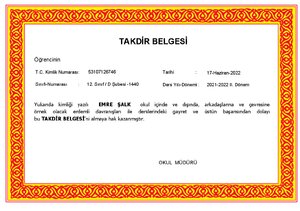 Takdir Belgesi ÖğRencinin thumbnail