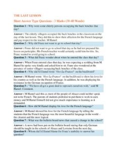 The Last Lesson Short Answer Type Questions 3 Marks (30 40 Words) thumbnail