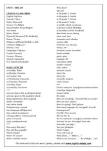Unit 1 Hello Lesson Class Ders For More Word Lists And Word Games, Please Visit thumbnail