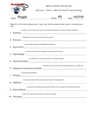 Thumbnail for Mental Health Terminology Worksheet
