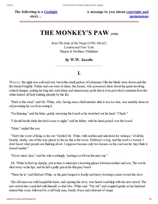 6 The Monkeys Paw By WW Jacobs