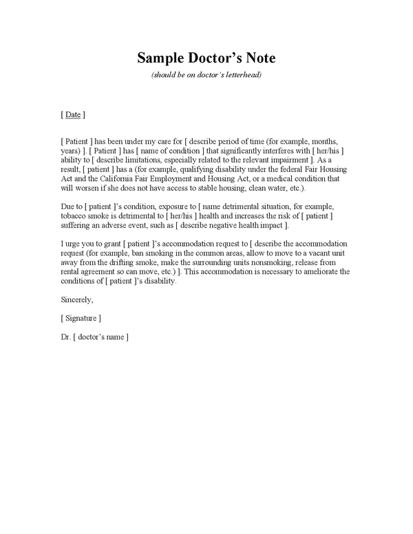 Sample Doctor's Note for Work