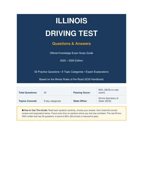 Illinois Driving Test Questions And Answers
