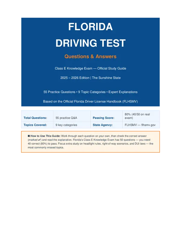 Florida Driving Test Questions And Answers