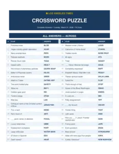 Los Angeles Iimes Crossword Puzzle for today answers