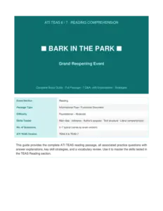 The ATI TEAS Reading passage “Bark in the Park Grand Reopening Event”