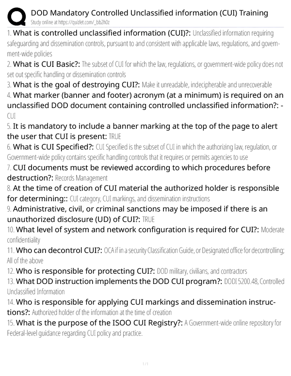 DOD Mandatory Controlled Unclassified information (CUI) Training