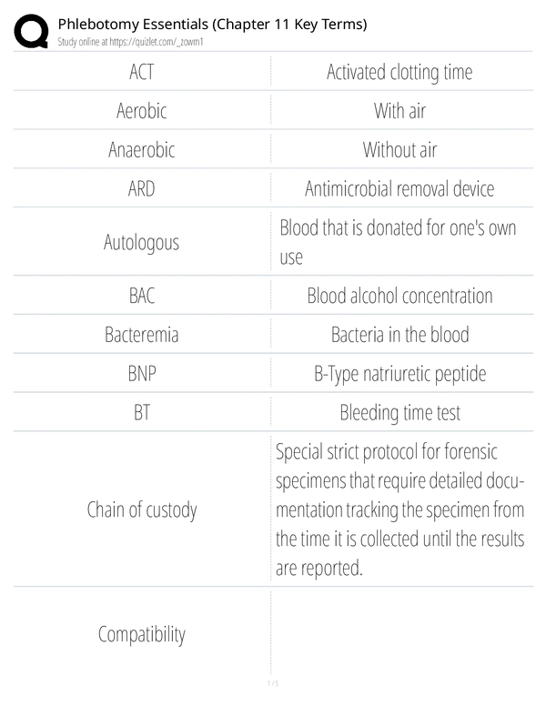 Phlebotomy Essentials (Chapter 11 Key Terms)