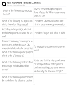 TEAS TEST (WHITE HOUSE SOLAR PANEL)