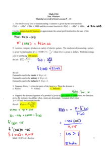 Math 1314 Test 3 Review Material covered is from Lessons 9 – 15