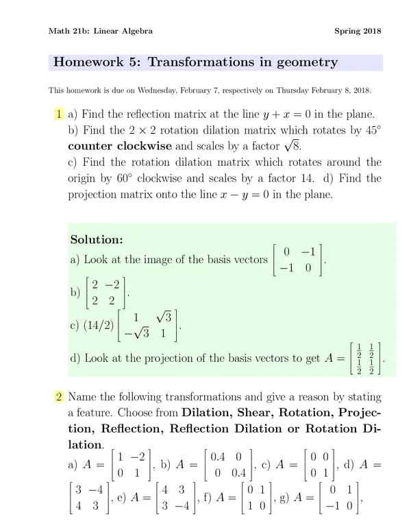 Unit Transformations Homework 5 Identifying Transformations Answer Key