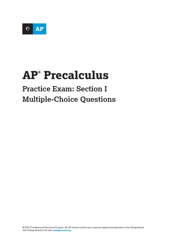 Ap Precalculus Practice Exam Multiple Choice Section