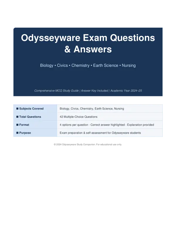 Odysseyware Exam Questions and Answers