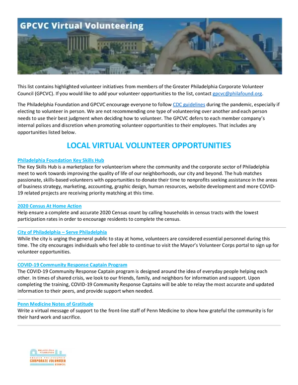 Free Hospital Volunteering Opportunities Guide Pdf Philadelphia