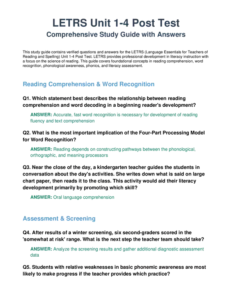 LETRS Unit 1-4 Post Test