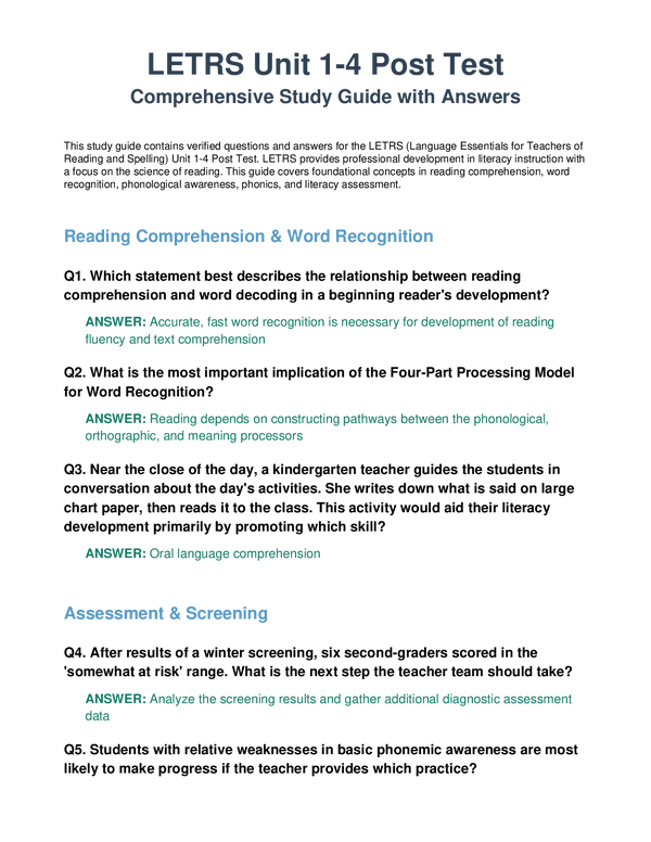 LETRS Unit 1-4 Post Test