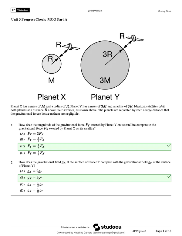 Unit 3 Progress Check Mcq Part A Ap Physics