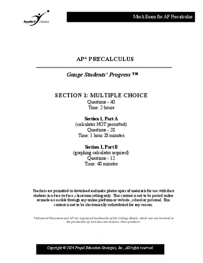 AP Precalculus Mock Exam Multiple Choice